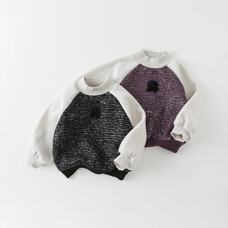 【清货】儿童加绒卫衣秋冬2024新款男童满印字母拼色卫衣AS638