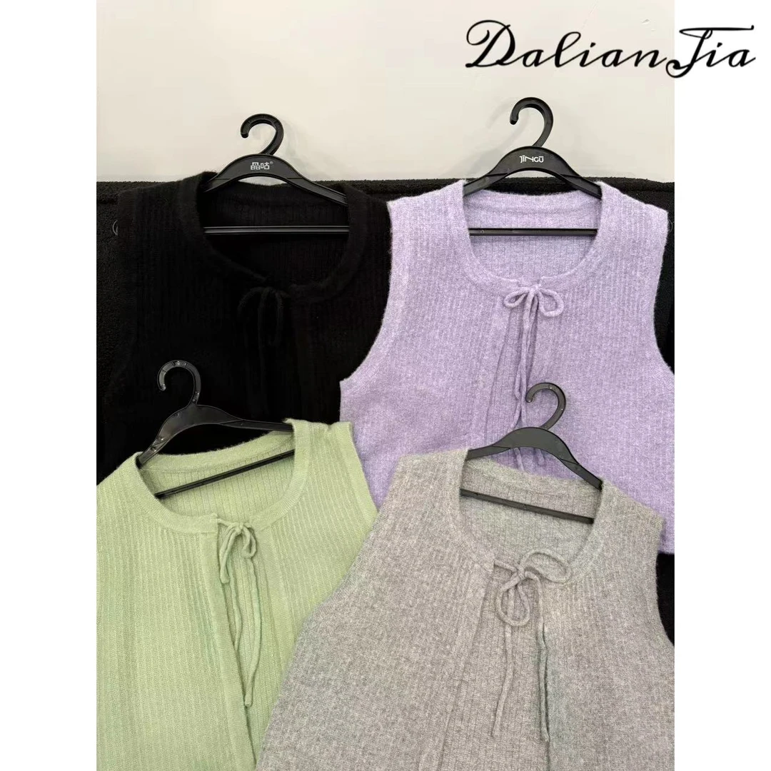 晶咕佳佳【小贝果】小个子短款欧若风无袖针织马甲休闲纯色彩色系