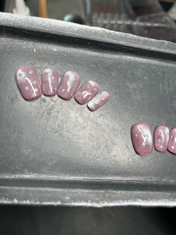 第76集洛神苏打灰波点穿戴甲美甲粉色气质紫色中长款手工渐变高光