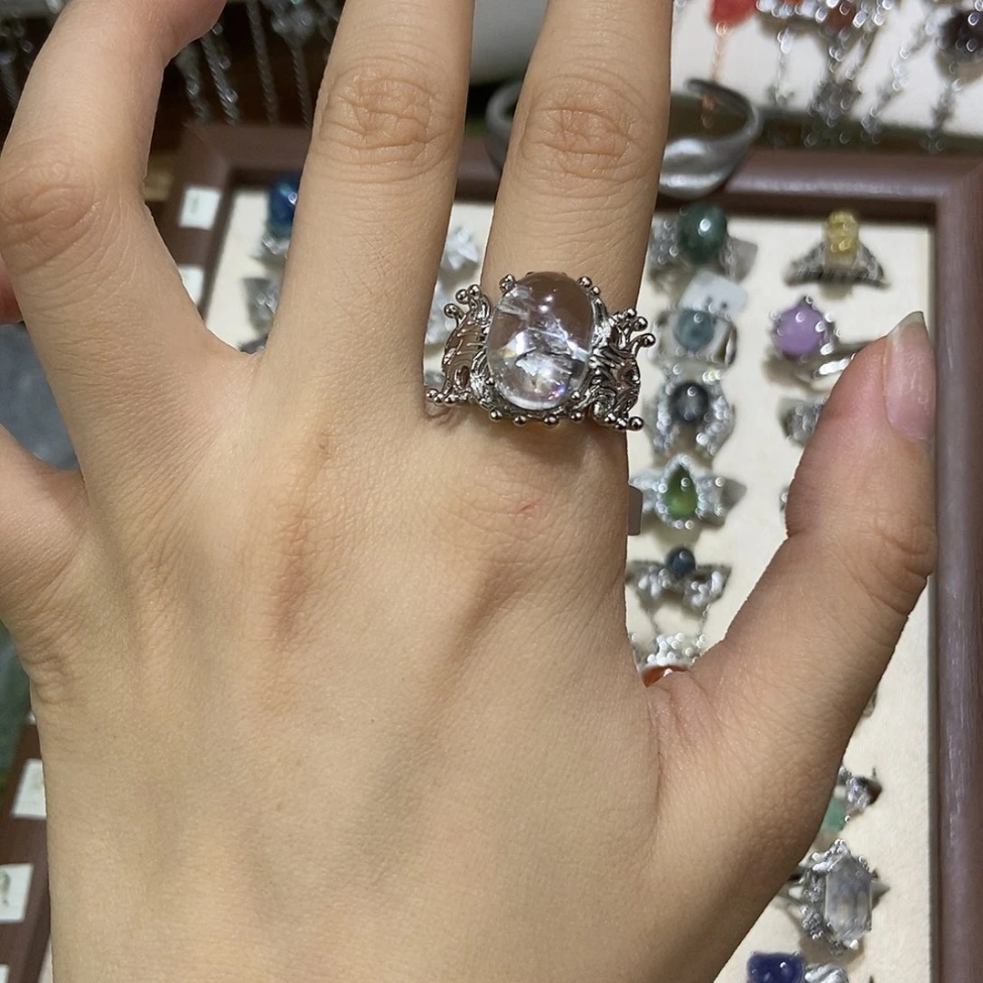 D***Z银S925镶嵌戒指烟晶晶中晶