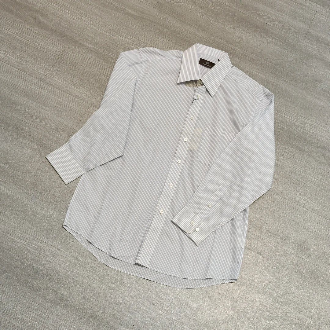 翻领蓝色条纹长袖（瑕疵介意勿拍）清新休闲衬衫-果梓390