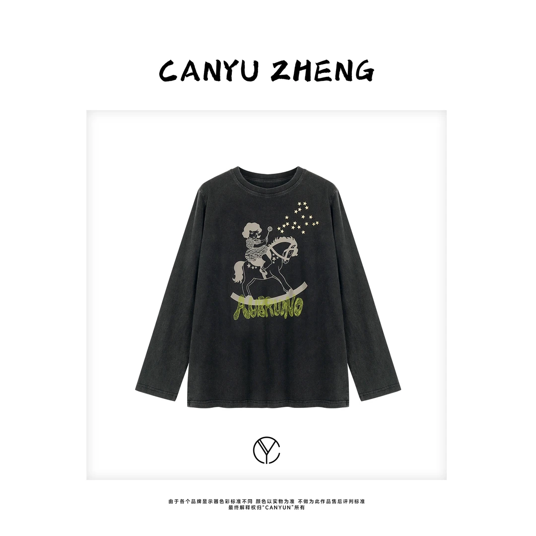 CANYU “魔法女孩” 100%棉早秋宽松休闲圆领长袖T恤上衣