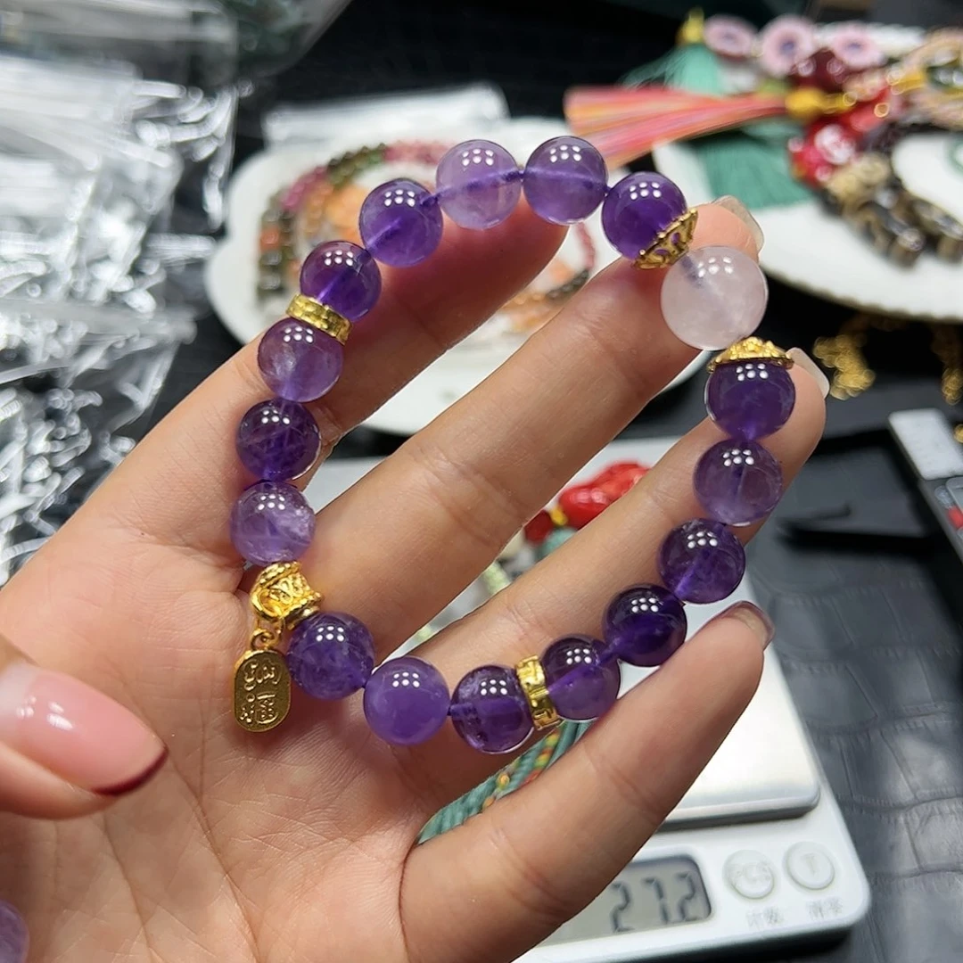 烟晶手链银S925镶嵌紫水晶手链