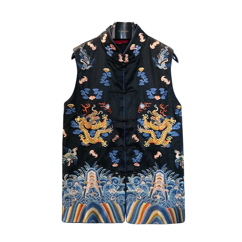 SUOER/娑尔100桑蚕丝香云纱龙腾祥云重工刺绣马夹SI3SB03345