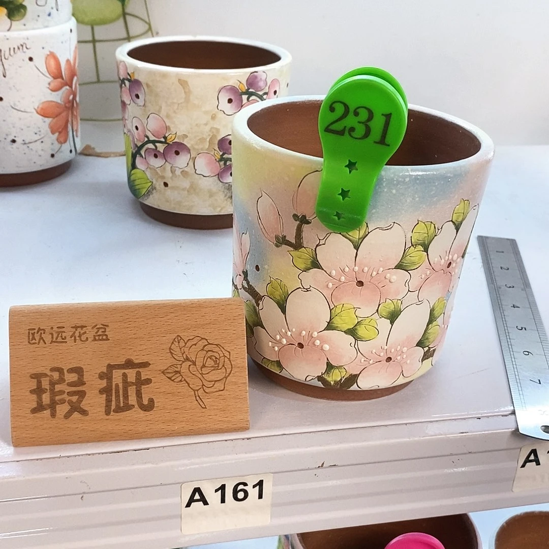 紫砂花盆红陶手绘花盆