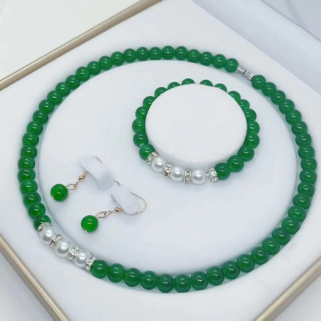 拼色圆珠三件套旗袍配饰项链