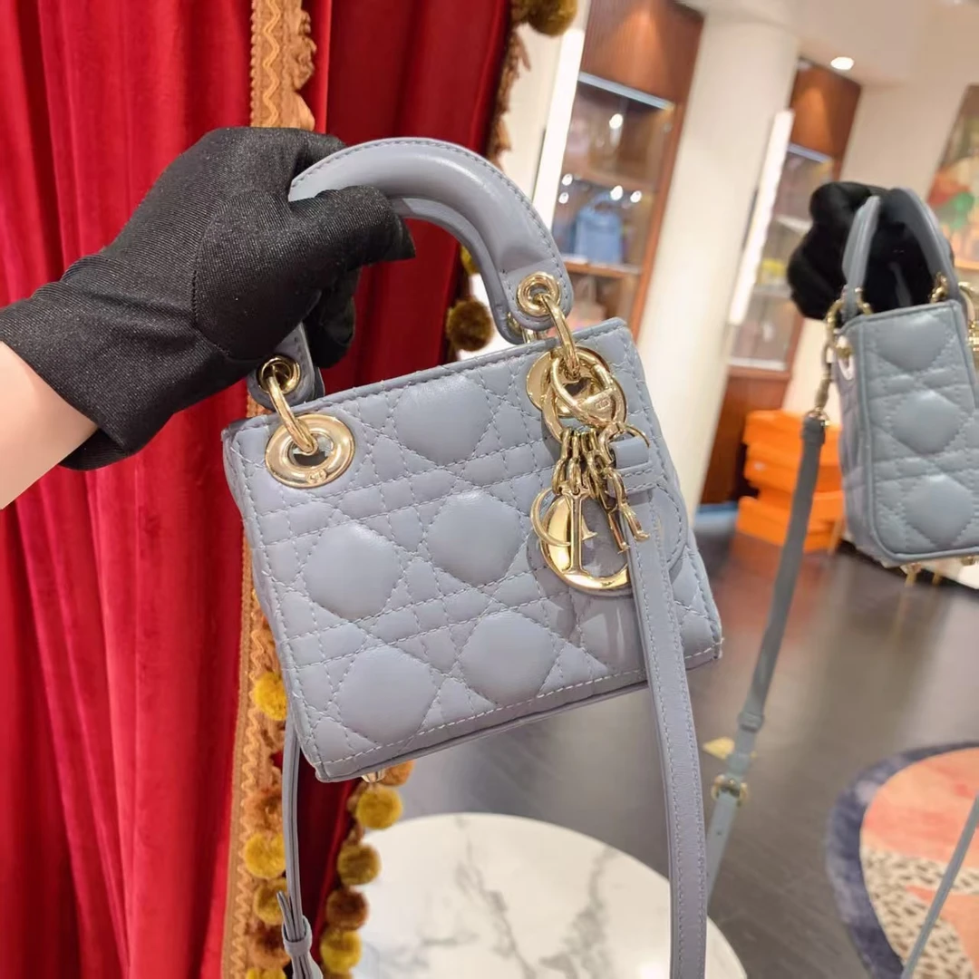 95新 DIOR/迪奥 戴妃超mini micro蓝金单肩包芯片款/58423912