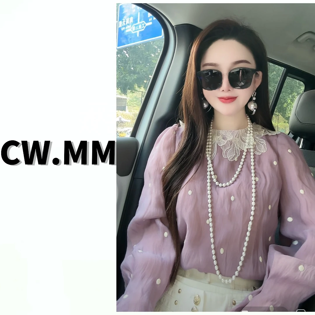 CW.MM 法式刺绣领波点气质上衣