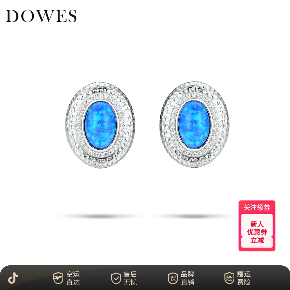 DOWES  蓝色大款耳钉百搭小众简约气质耳环