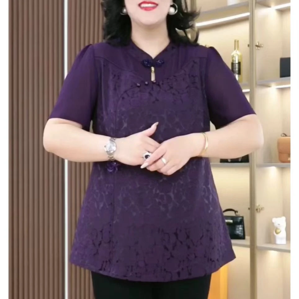 苏兰诺夏季新款大码女装气质提花时尚休闲衬衫遮肚宽松显瘦ZB5957