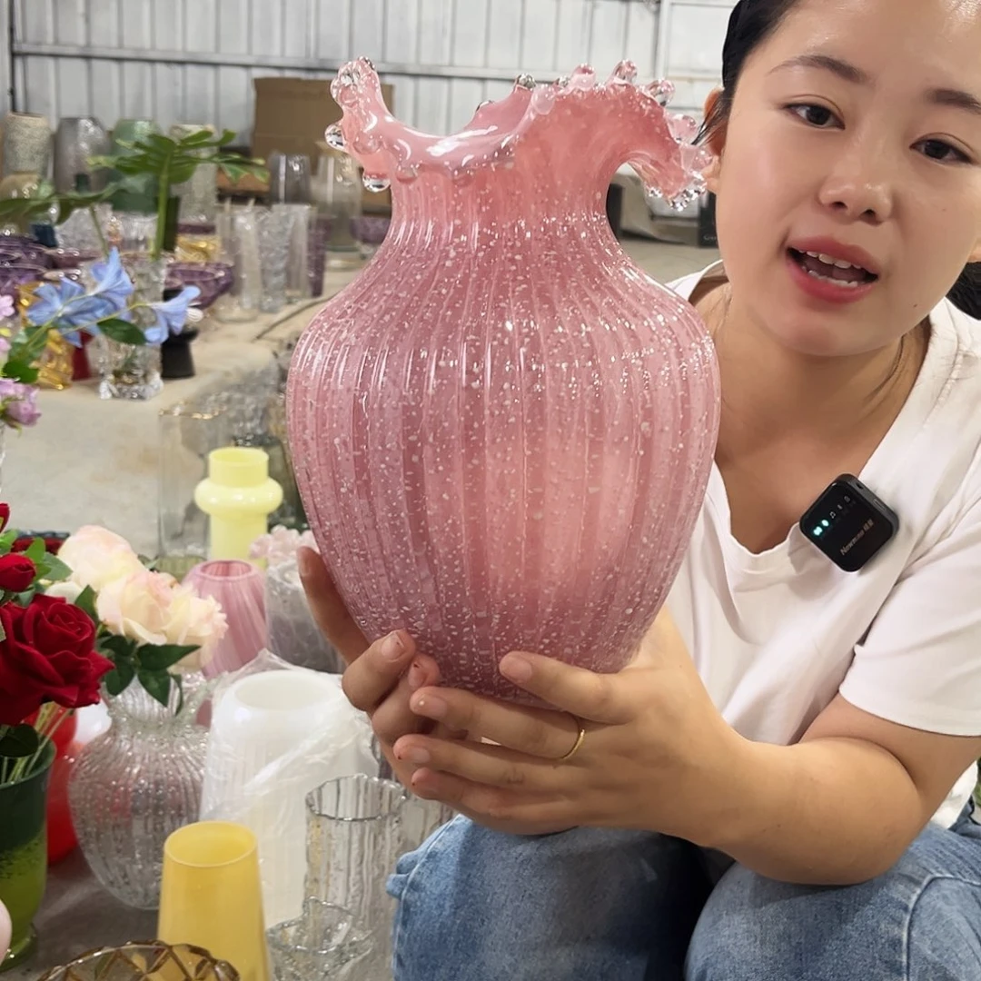 水晶花瓶粉色大浪花