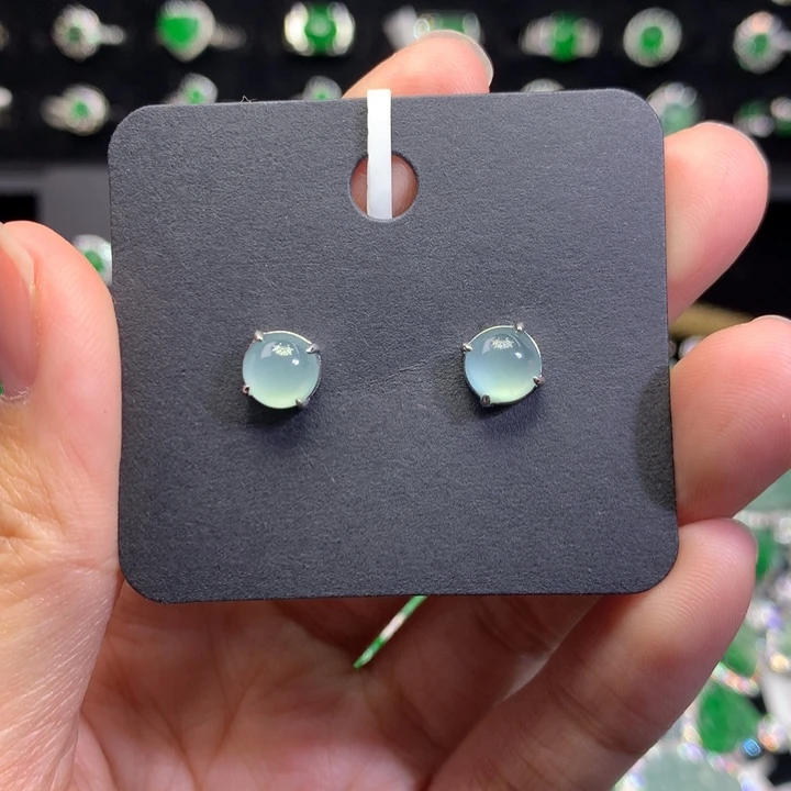 【闪购商品】翡翠耳饰银S925镶嵌天然翡翠