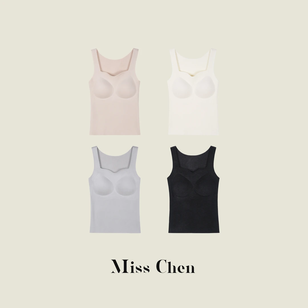 Miss Chen【粉底液背心】蚕丝羊毛德绒发热无痕胸垫款背心 MBH075