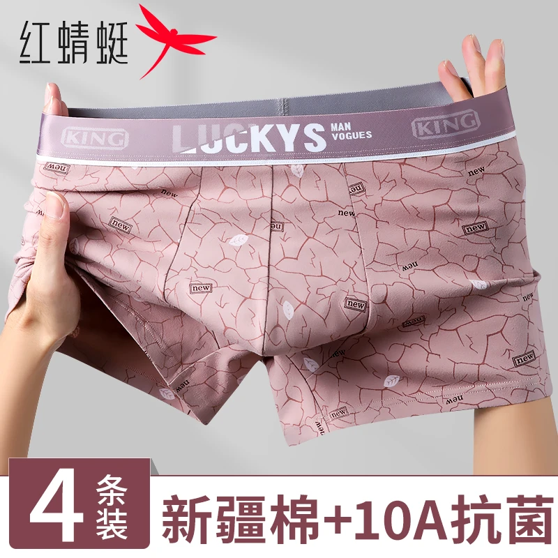 红蜻蜓男士内裤男款纯棉全棉10A抗菌透气印花内穿短裤男平角裤头