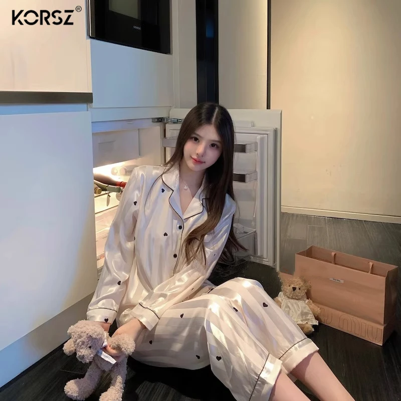 性感睡衣女春秋季薄款冰丝长袖条纹时尚气质高级感真丝家居服套装