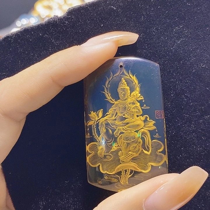 蓝珀未镶嵌珠宝奇石墨西哥蓝珀普贤菩萨