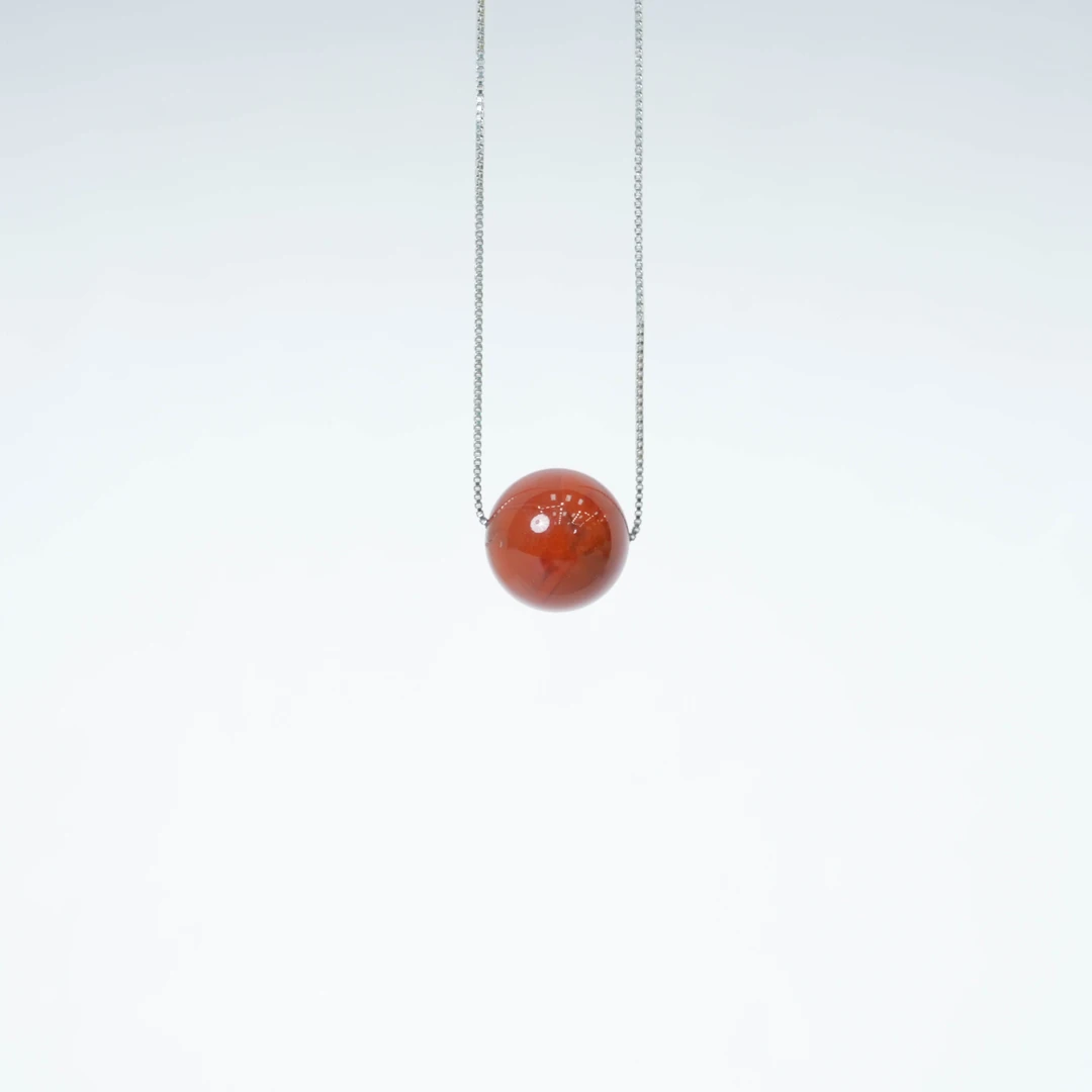 南红九口料柿子红满色满肉火焰纹锁骨链12mm+