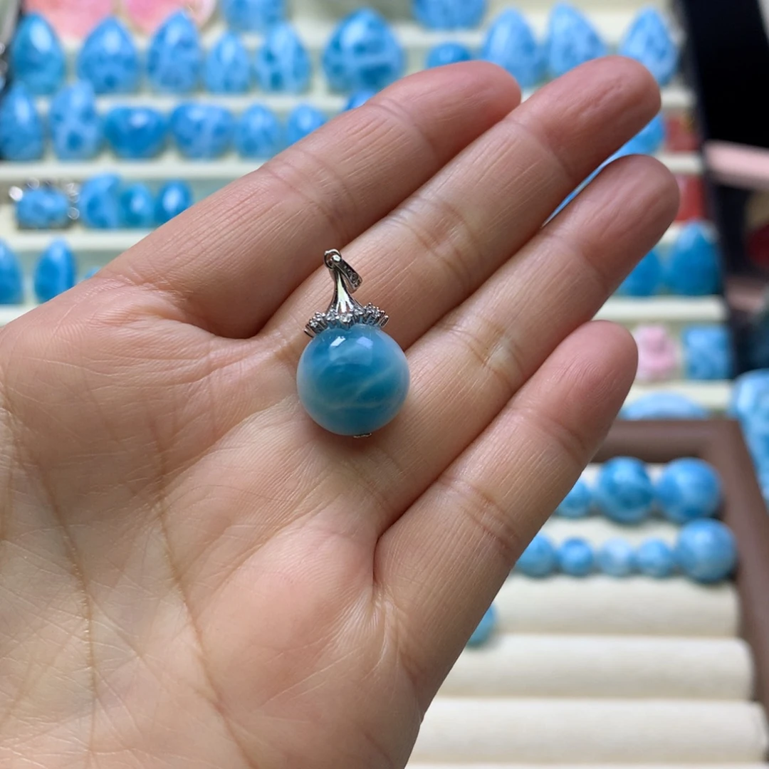 针钠钙石（海纹石）银S925镀金镶嵌颈饰