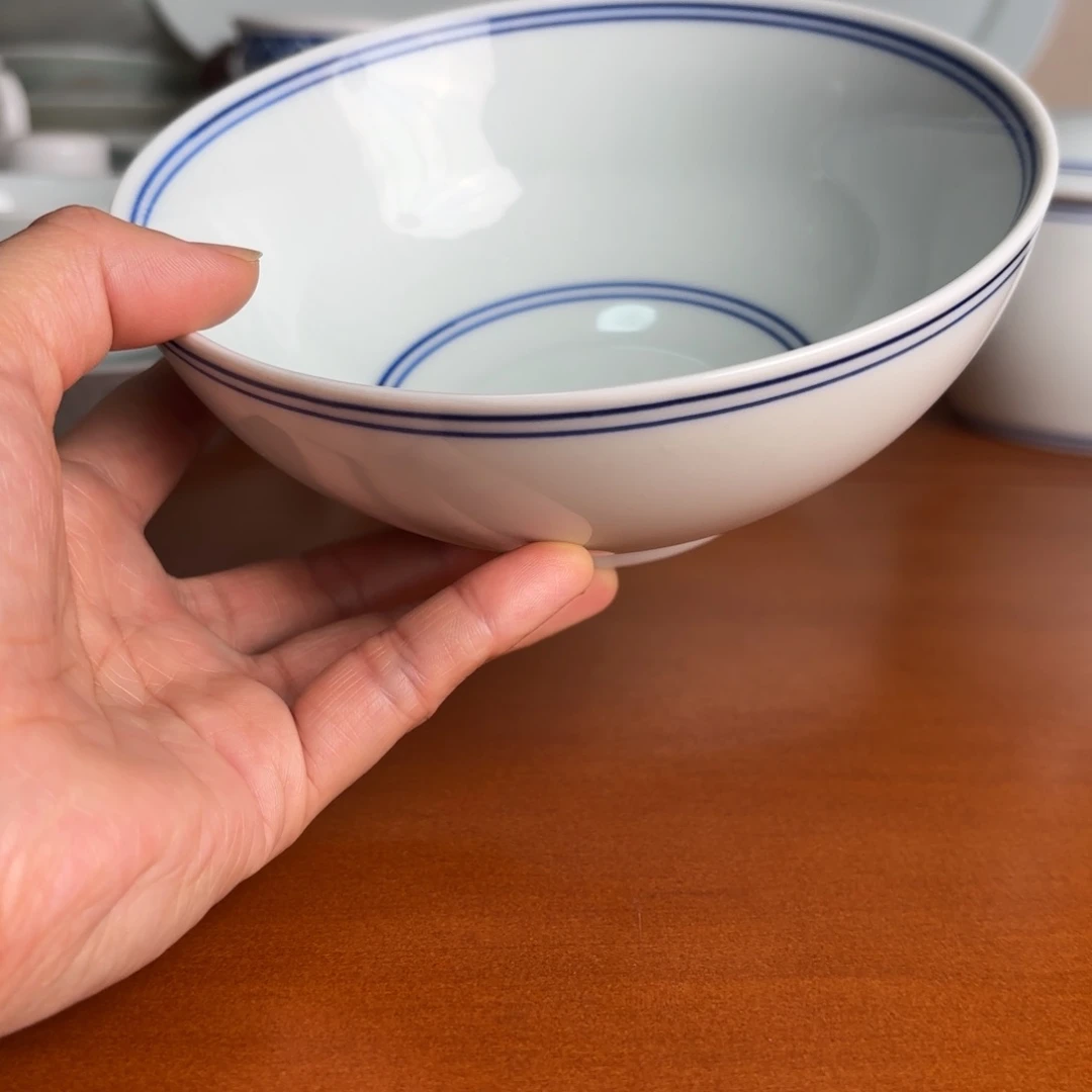 碗6英寸蓝线广口碗手工