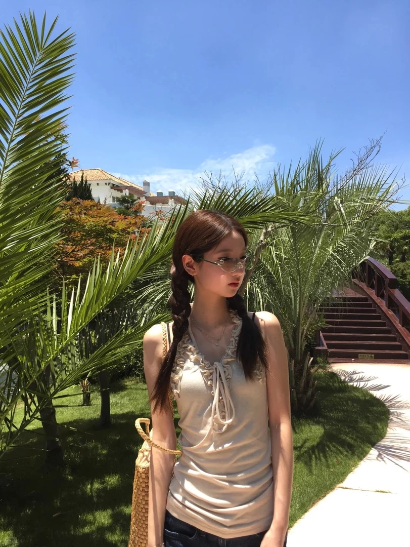 通勤甜美修身型吊带背心辣妹复古athflow风工装风