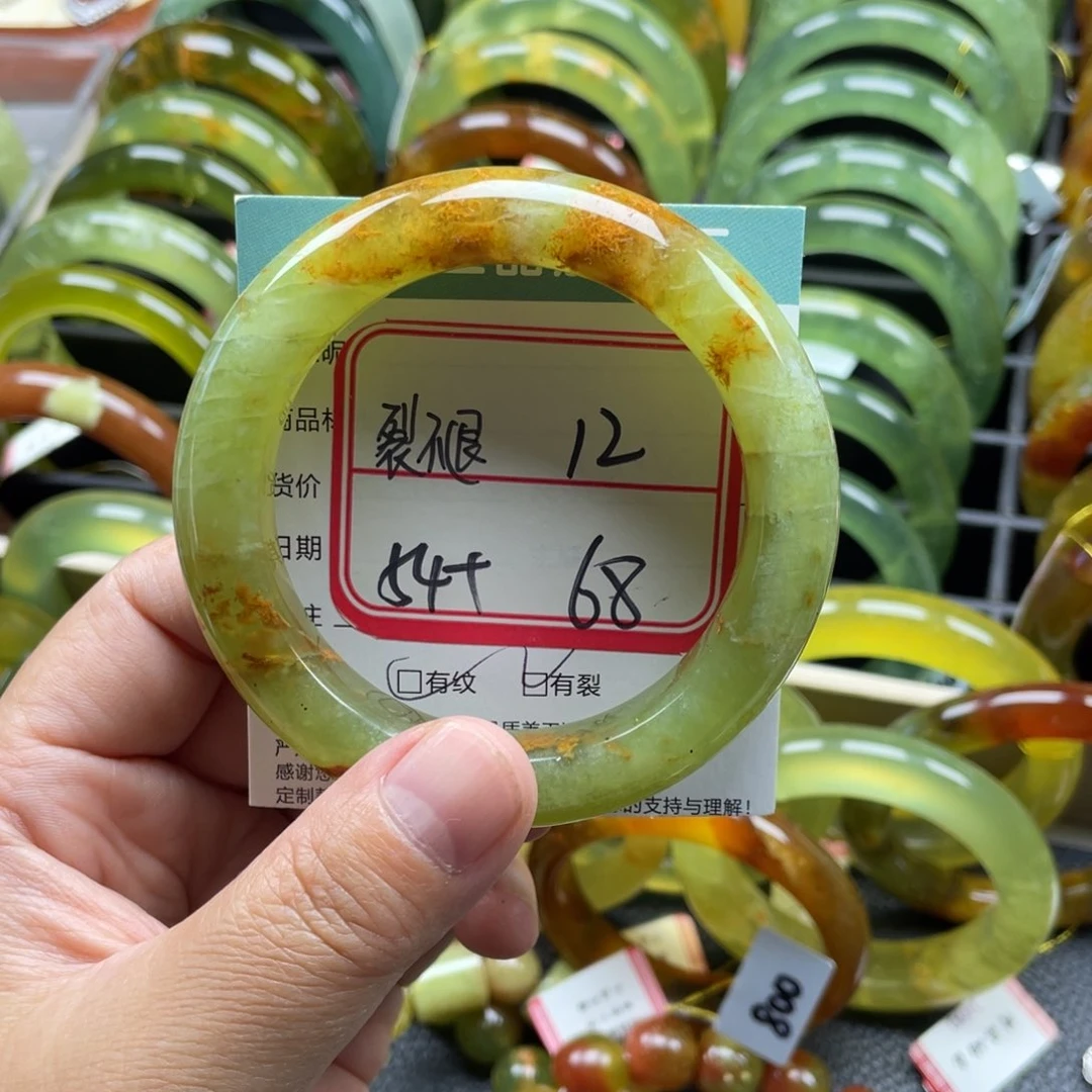 未镶嵌蛇纹石玉手镯有裂手镯特价不退不换