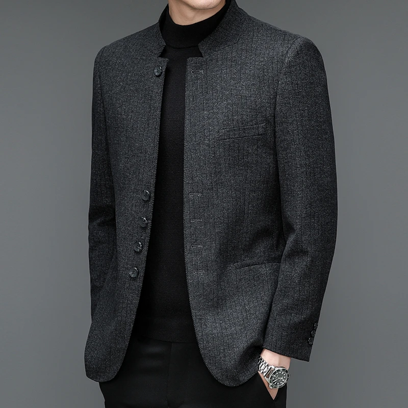 罗尔基那斯中山装男高档挺括立领西服结婚礼服婚宴装休闲西装外套