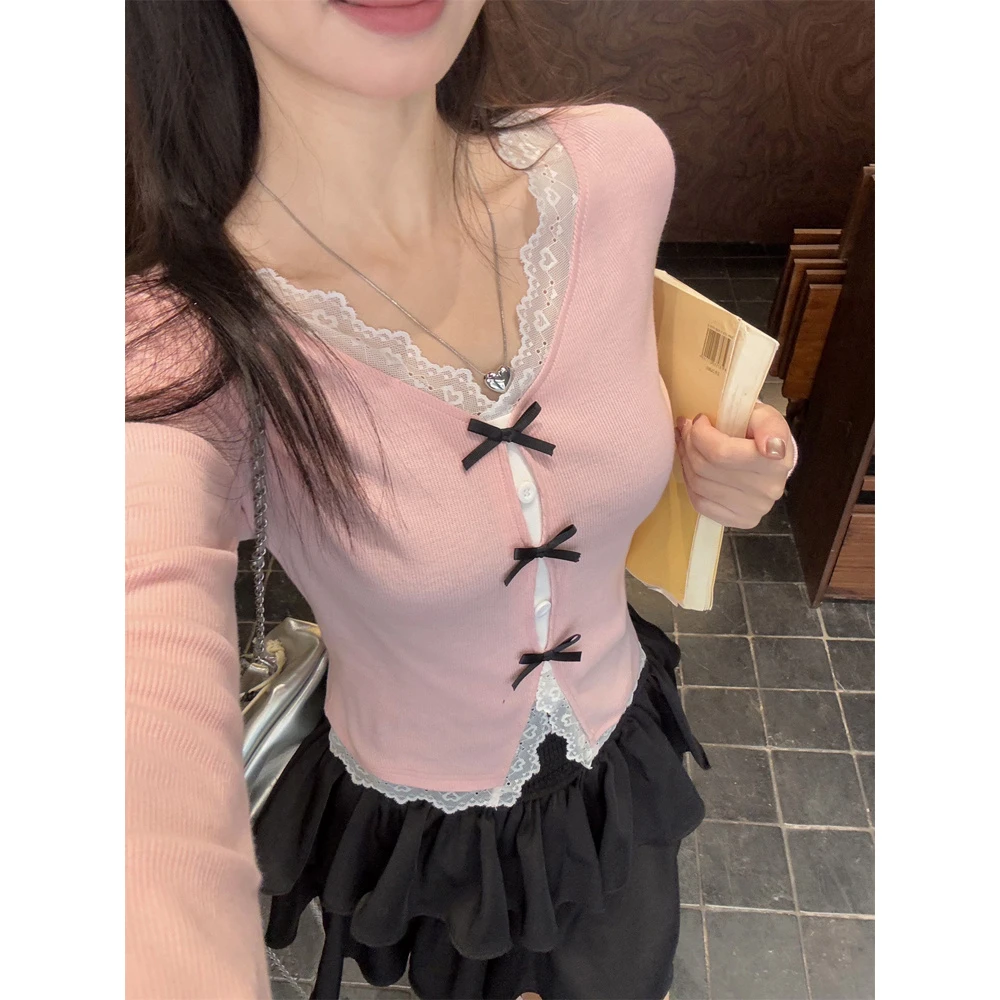 【金咕咕】大码女装胖mm设计感拼接蕾丝边假两件小衫小众别致上衣