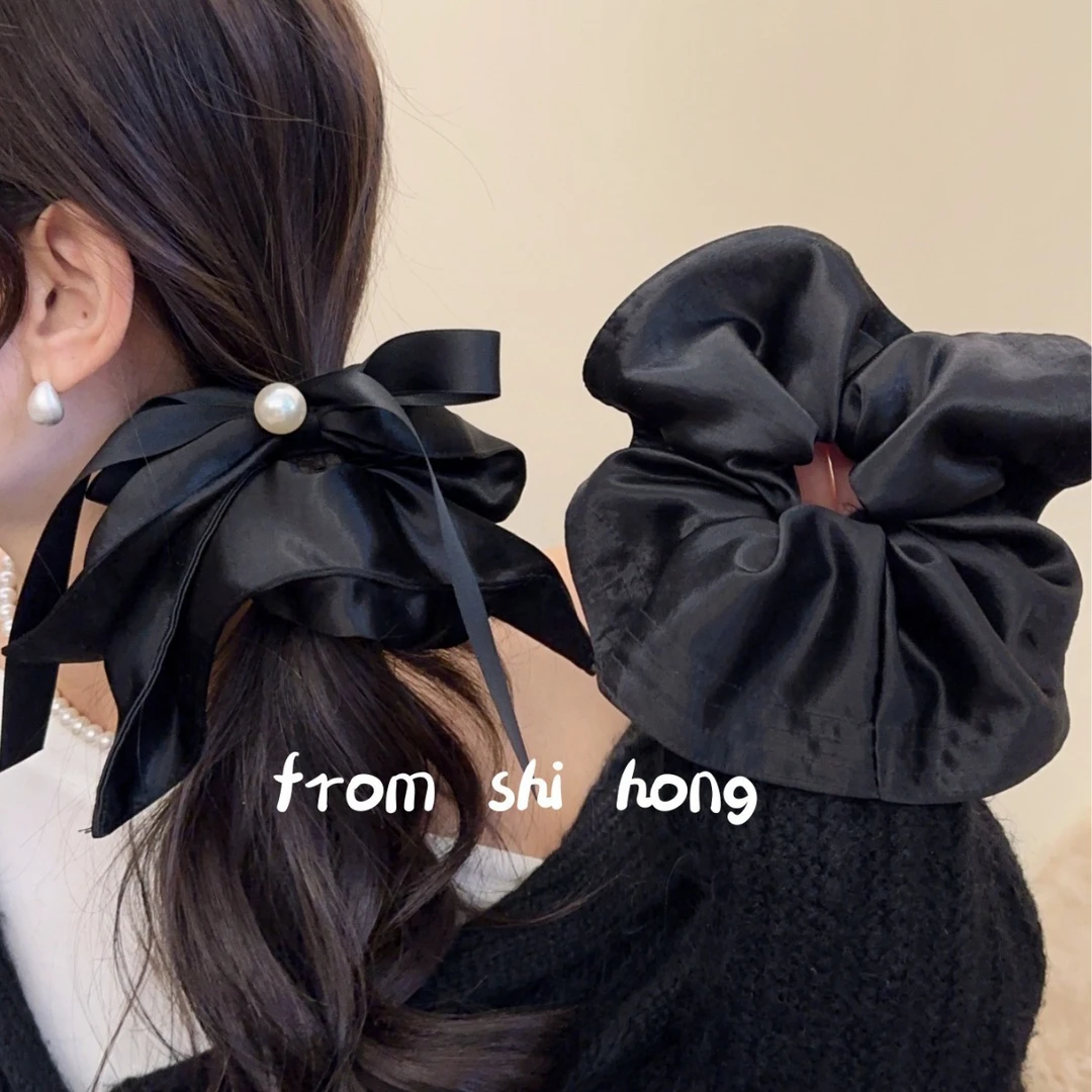 韩版气质黑色系列超大肠发圈百搭温柔高级感头花发绳简约头绳发饰