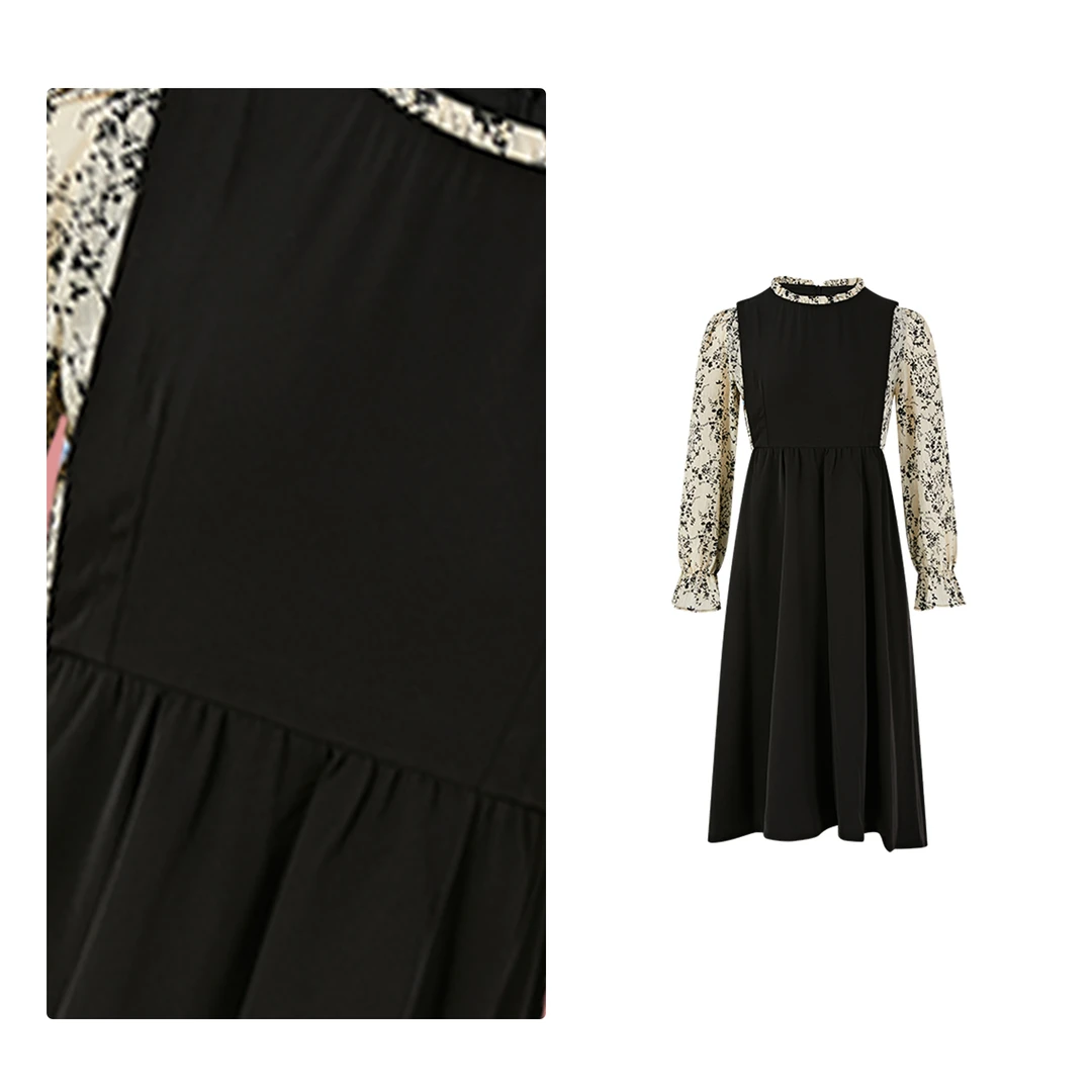 门店42&9！渠道单！法式气质款/木耳边喇叭袖碎花撞色连衣裙 C20503