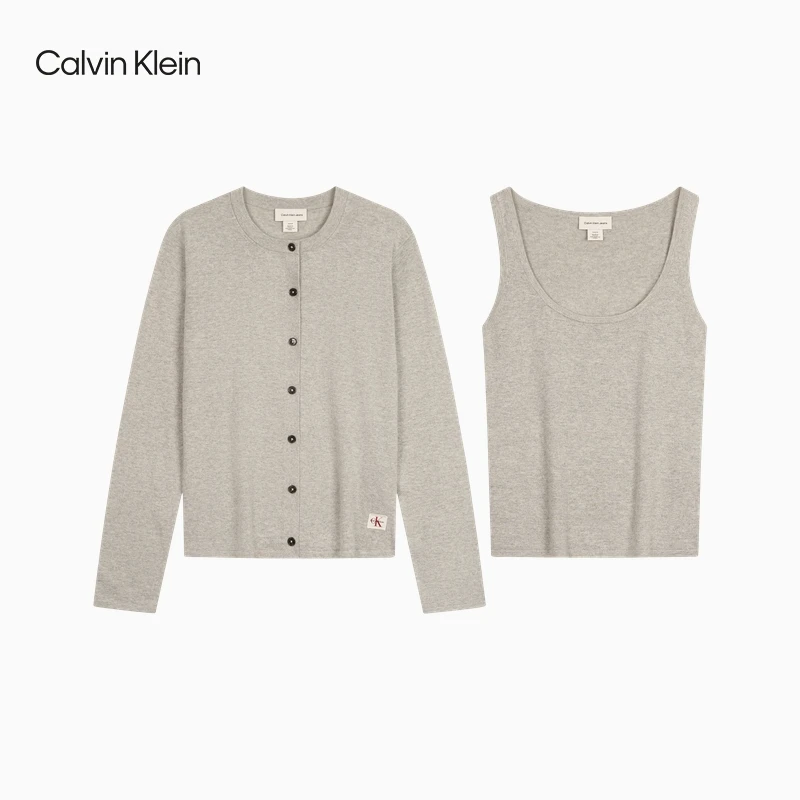 CK Jeans26春夏新款女士优雅通勤纯棉内搭背心圆领针织开衫两件套