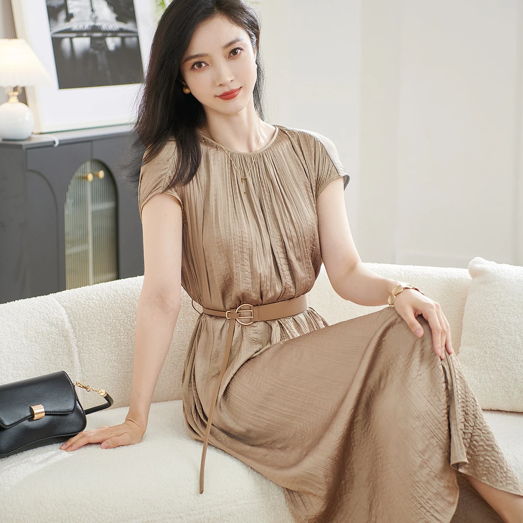 【彤彤专属】气质短袖连衣裙收腰显瘦设计感A字裙5M24BL1127