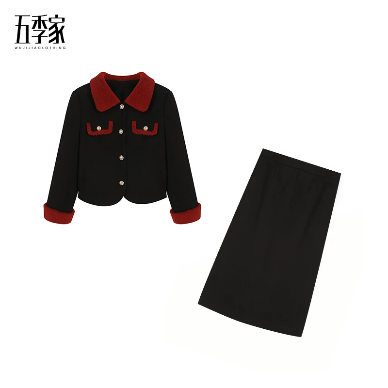 周周-春季新款气质优雅加厚短款上衣外套遮肉半身裙套装洋气秋冬