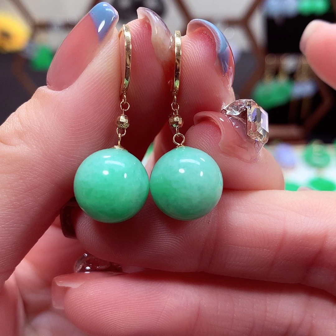 翡翠耳饰18K金镶嵌天然翡翠