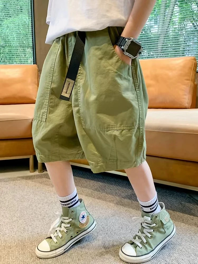 【LAOHE】KZ-068  绿色中性 男童休闲棉布短裤 休闲时尚 儿童裤子