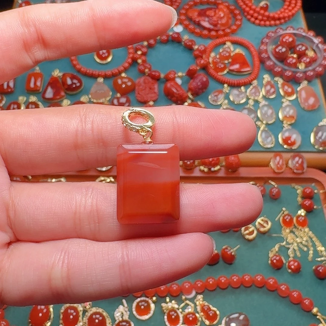 南红玛瑙银S925镶嵌吊坠