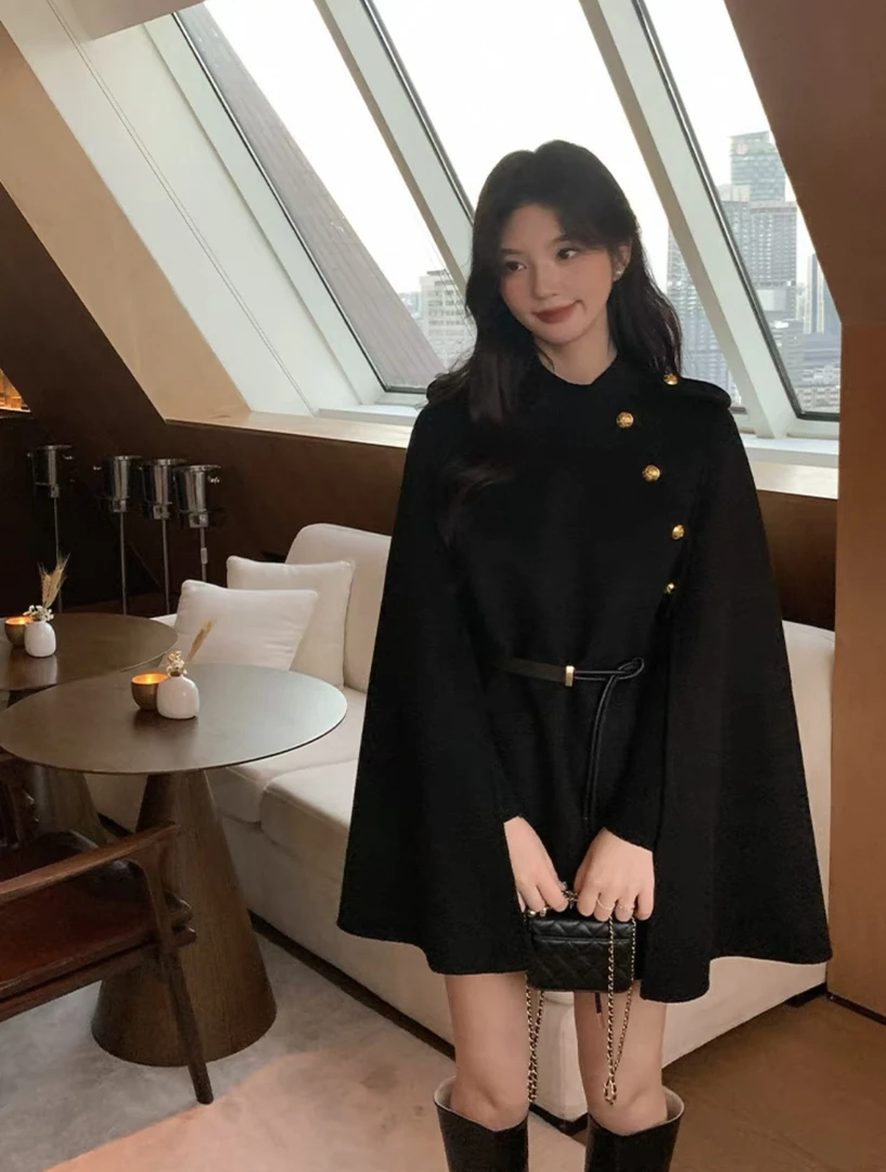 高端新品2025高级感羊毛斗蓬女小个子羊毛大衣女士外套