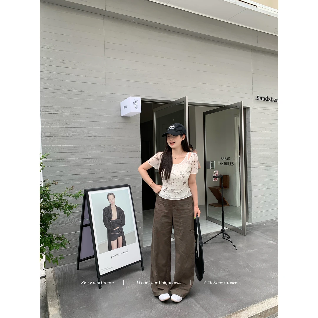 知葵微胖定制【焦糖可可】夏季慵懒洗水棉工装休闲裤12244XXK7628