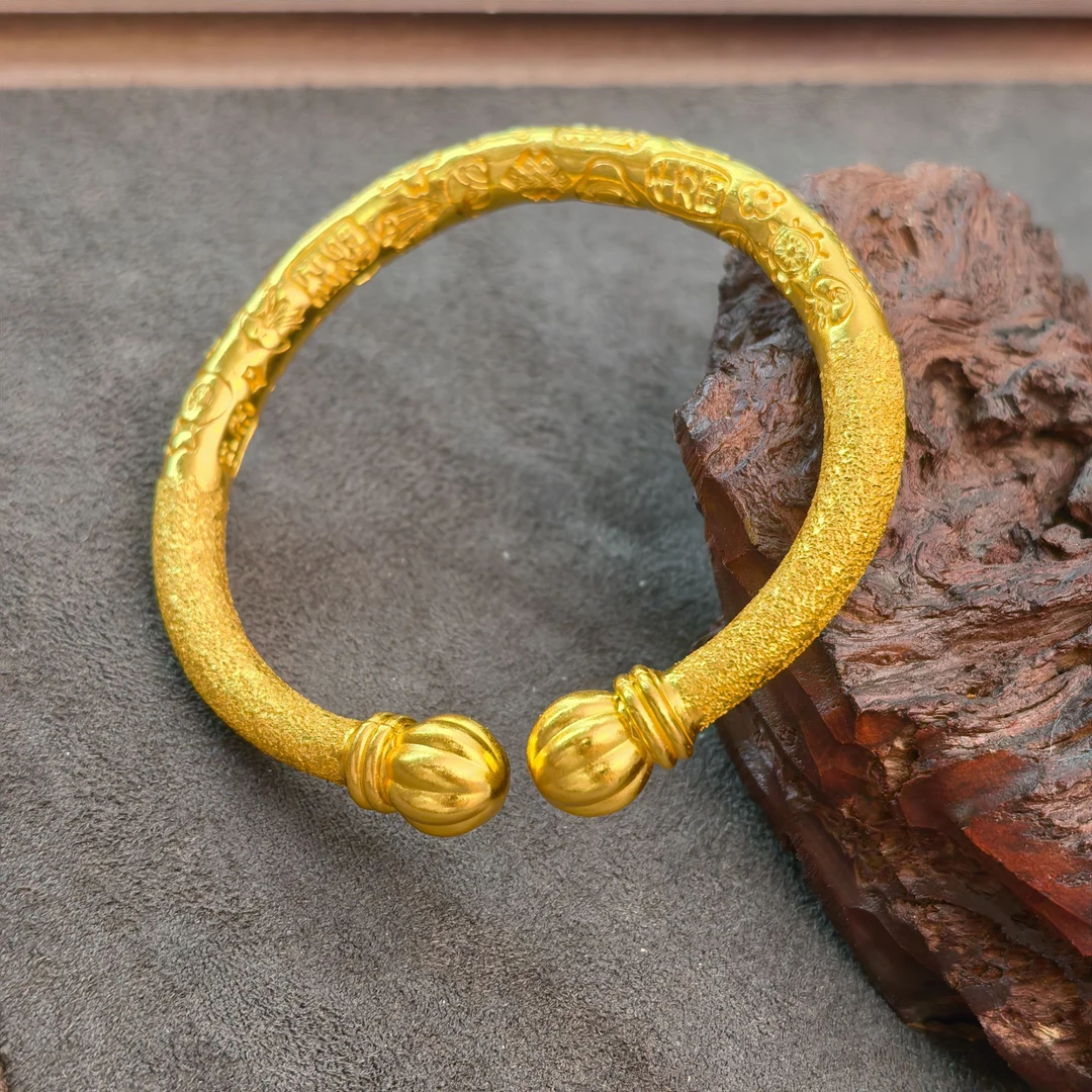 足银手镯 满天星南瓜开口簪刻吉言手镯精美大气时尚