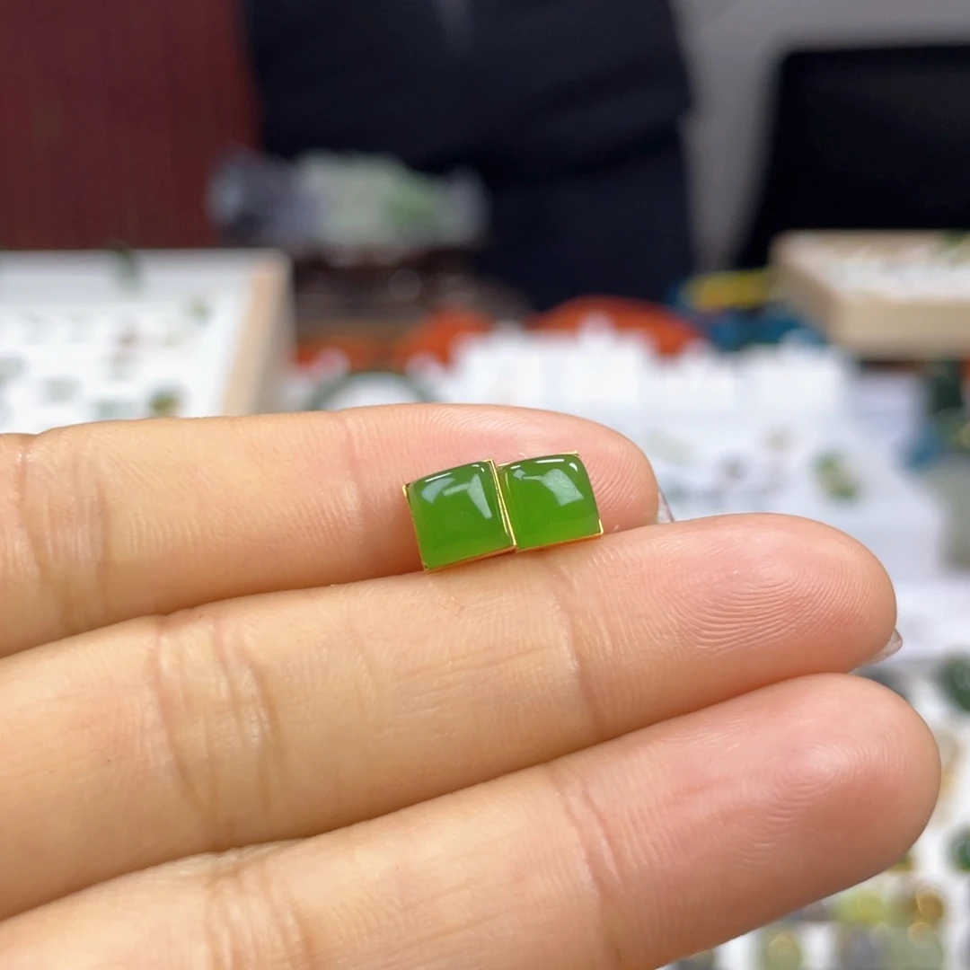 和田玉耳饰18K金镶嵌?****?