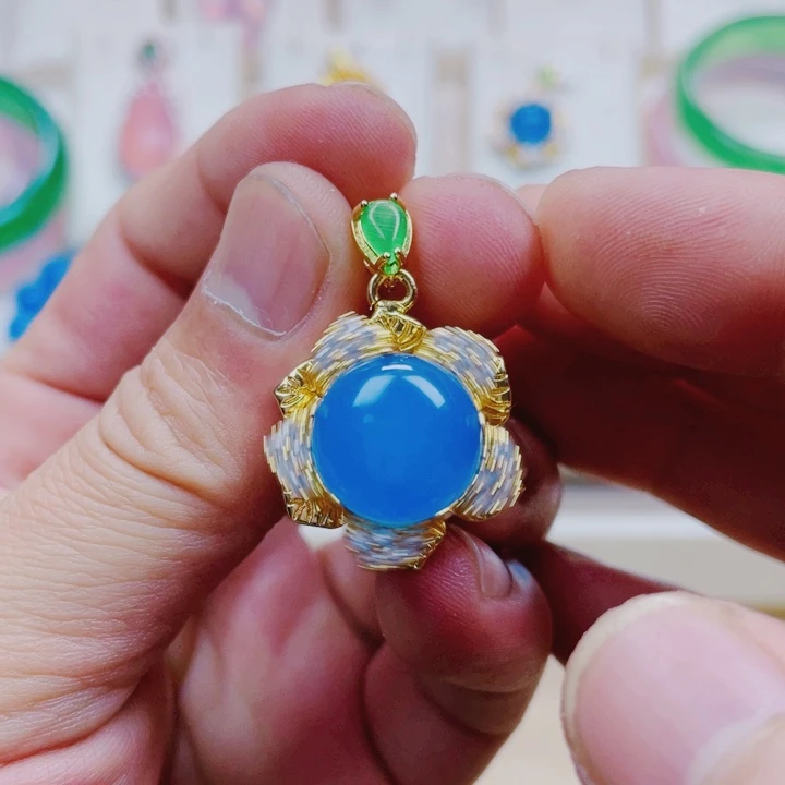 玛瑙/玉髓颈饰合金蓝色吊坠