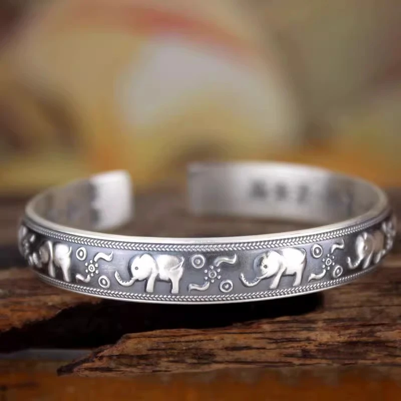 足银手镯 大随求咒足银999手镯小象大随求陀罗尼心咒母亲节送妈妈