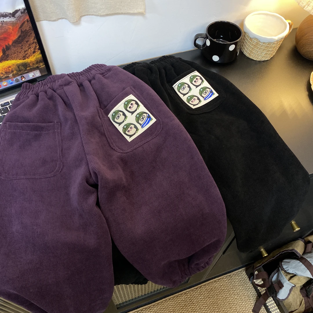 2193时尚潮流百搭洋气流行秋冬男女童条绒加绒裤