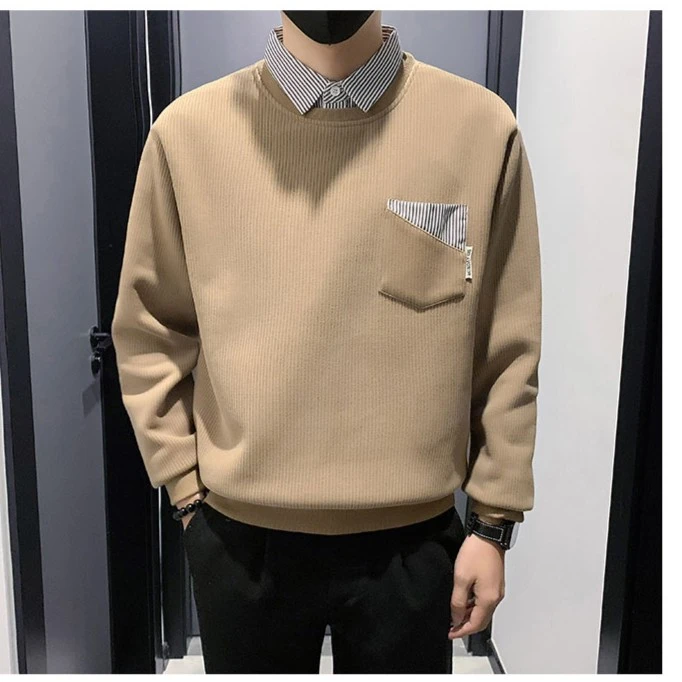 假两件卫衣长袖潮流冲锋衣条纹运动休闲衬衫领针织衫休闲秋冬男