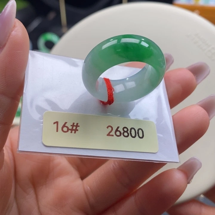 翡翠戒圈未镶嵌翡翠冰飘阳绿戒圈