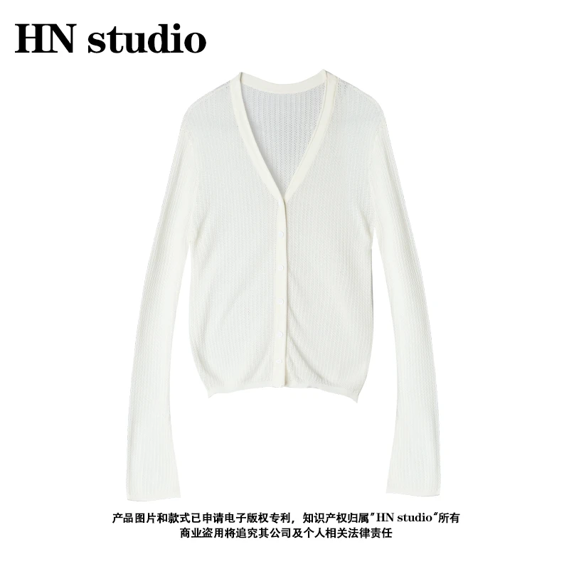 防晒开衫薄款女秋季新款冰丝针织衫白色披肩外搭长袖外套HN84008