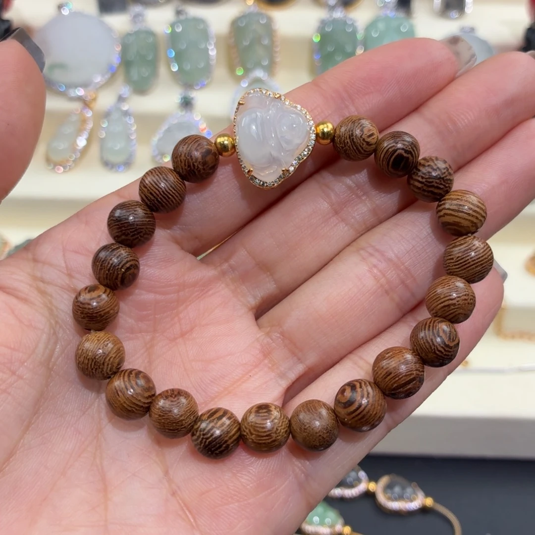 翡翠银S925镶嵌颈饰佛公手串