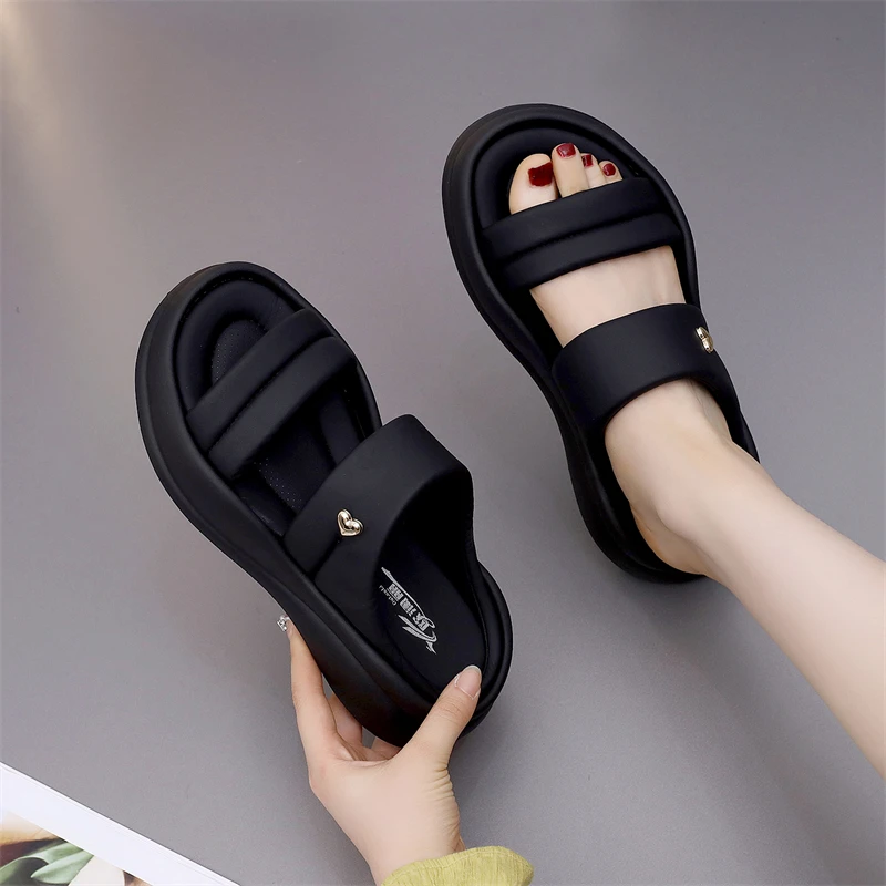 欧澜丽正品真皮厚底沙滩鞋女外穿夏防滑轻便一字拖凉鞋百搭凉拖鞋