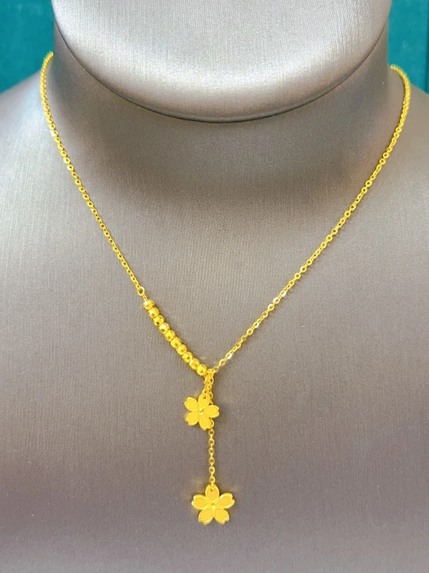 瑞涵轻奢 足金桃花流苏爆闪蹦迪珠甜美项链