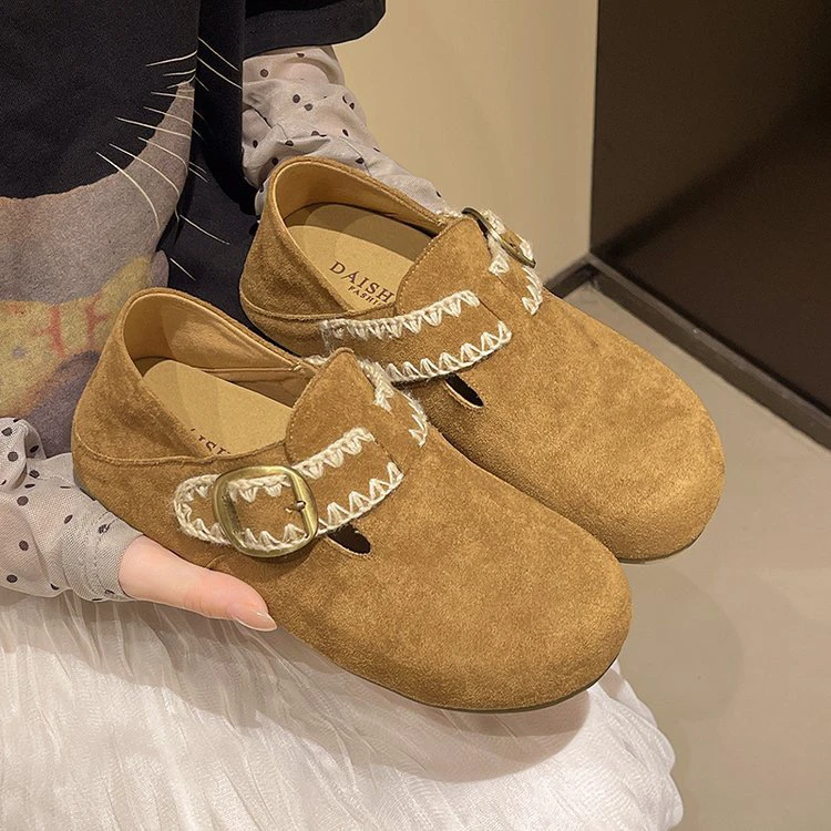 勃肯鞋软底半托系带复古女2025新款一脚蹬软底单鞋森女风懒人瓢鞋