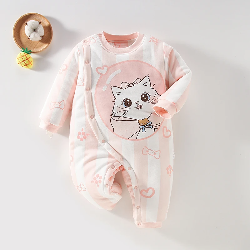 婴儿衣服秋冬季新生儿宝宝加棉保暖棉服冬季外出棉衣纯棉连体衣